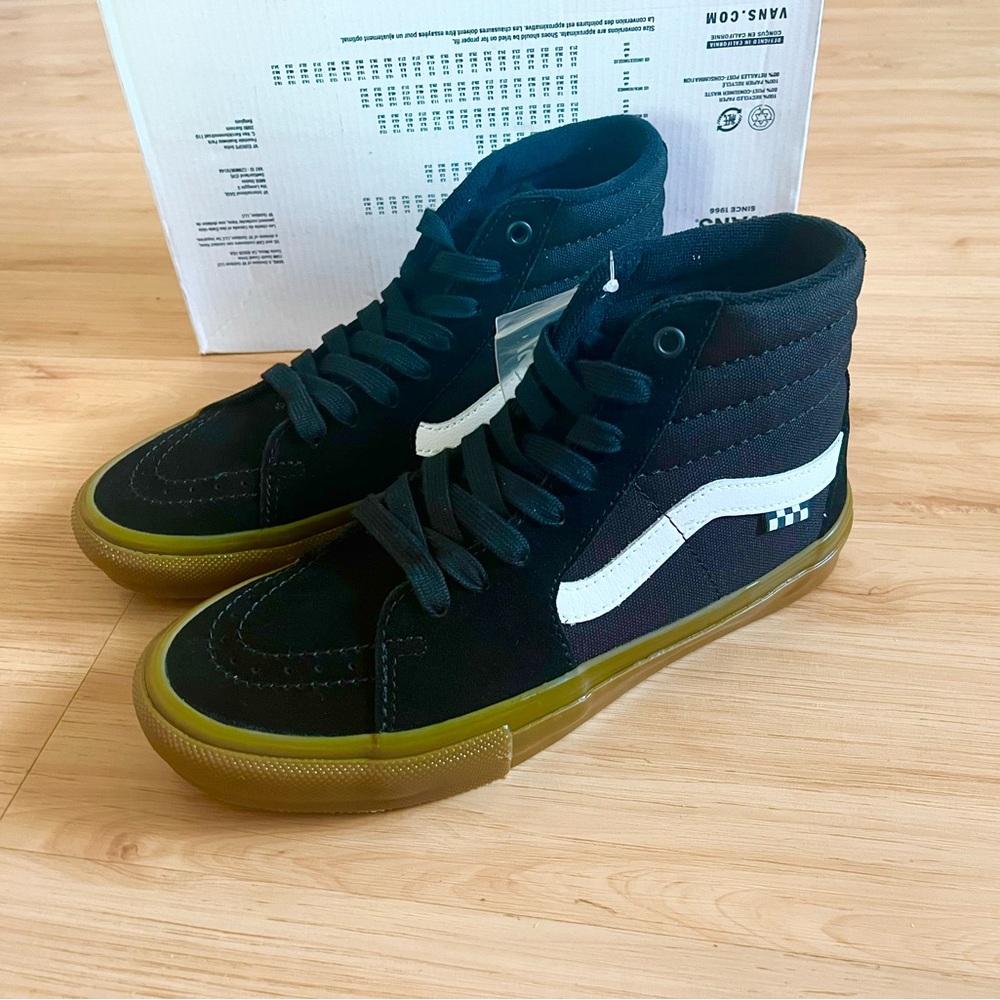 Vans Black White High-Top Skate Sneakers with Gum Sole - Picture 10 of 15
